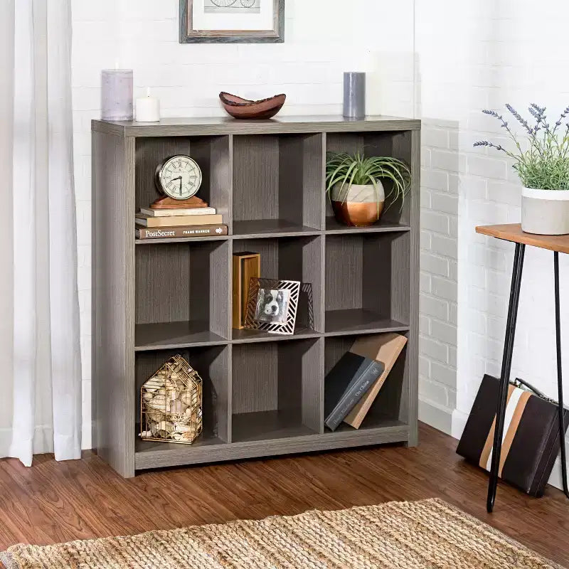 Honey-Can-Do 9 Cube Premium Laminate Shelf: Gray MDF Cubbies Storage, 9 Compartments, Decorative Bookshelf, 135 lb Capacity