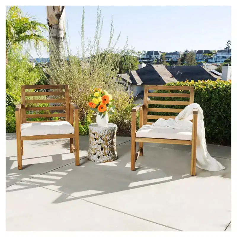 Set di 2 sedie Club Emilano in legno di acacia - Finitura naturale - Christopher Knight Home: Poltrone da esterni resistenti alle intemperie con cuscini in poliestere