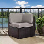 Palm Harbor Outdoor Wicker Corner Chair - Gray - Crosley: Steel Frame, UV-Resistant, Polyester Cushions