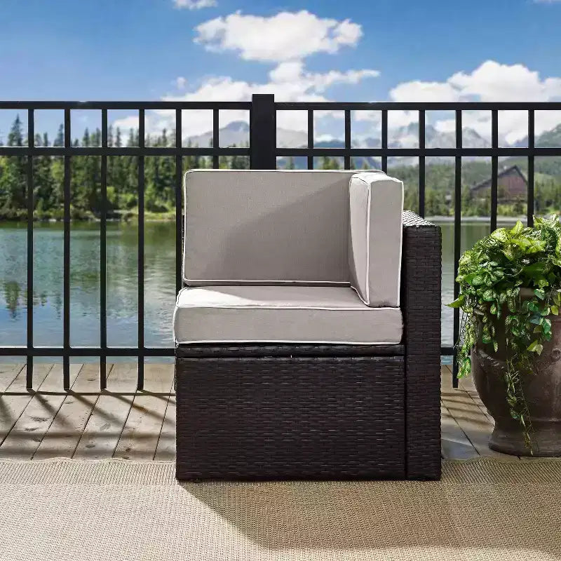 Palm Harbor Outdoor Wicker Corner Chair - Gray - Crosley: Steel Frame, UV-Resistant, Polyester Cushions