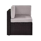 Palm Harbor Outdoor Wicker Corner Chair - Gray - Crosley: Steel Frame, UV-Resistant, Polyester Cushions
