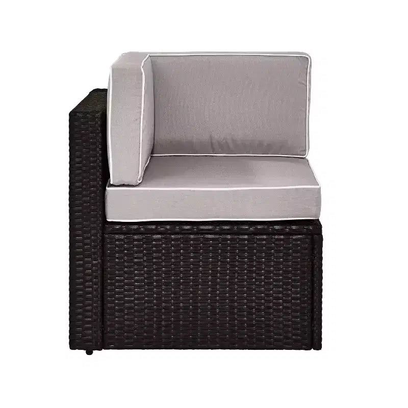 Palm Harbor Outdoor Wicker Corner Chair - Gray - Crosley: Steel Frame, UV-Resistant, Polyester Cushions
