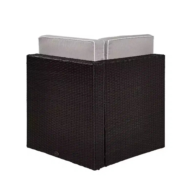 Palm Harbor Outdoor Wicker Corner Chair - Gray - Crosley: Steel Frame, UV-Resistant, Polyester Cushions