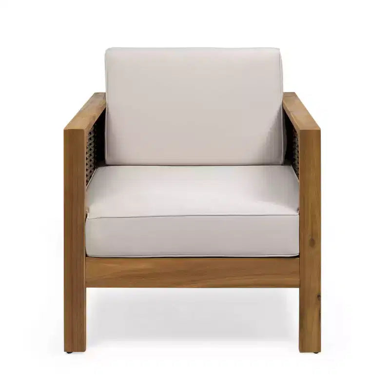 Linwood 2pk Outdoor Acacia Wood Club Chairs with Wicker Accents - Teak/Brown/Beige - Christopher Knight Home