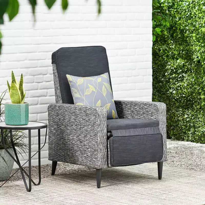 Murdock Outdoor Wicker Recliner: Water-Resistant, UV-Resistant, Push-Back, Polyester Cushion - Christopher Knight Home