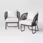 2pc Steel Mackworth Rope Outdoor Patio Club Chairs Black - Threshold™: Weather-Resistant Steel Frame, Polyester Cushions