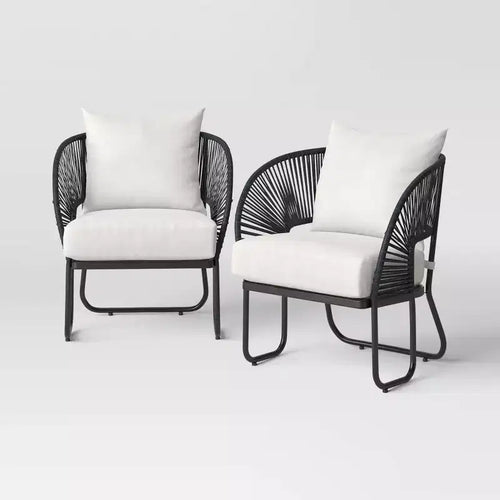 2pc Steel Mackworth Rope Outdoor Patio Club Chairs Black - Threshold™: Weather-Resistant Steel Frame, Polyester Cushions