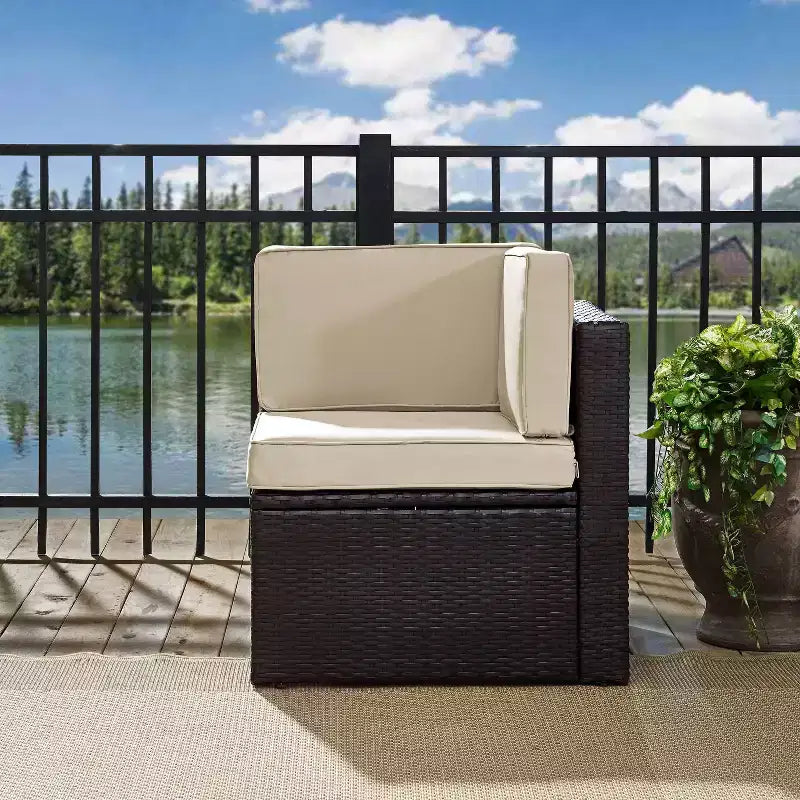Palm Harbor Outdoor Wicker Corner Chair - Sand - Crosley: Rattan Patio Furniture, UV-Resistant