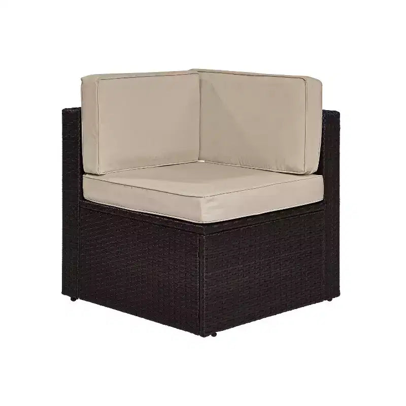 Palm Harbor Outdoor Wicker Corner Chair - Sand - Crosley: Rattan Patio Furniture, UV-Resistant