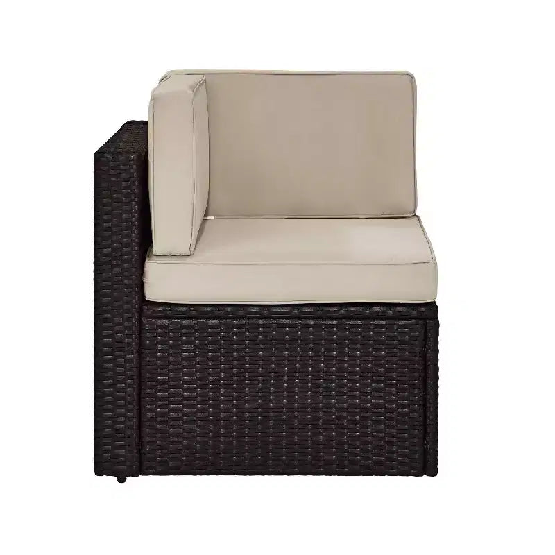 Palm Harbor Outdoor Wicker Corner Chair - Sand - Crosley: Rattan Patio Furniture, UV-Resistant