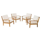 Peyton 4pk Acacia Wood Patio Club Chairs w/ Cushions - Beige - Christopher Knight Home
