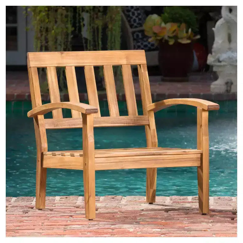 Peyton 4pk Acacia Wood Patio Club Chairs w/ Cushions - Red - Christopher Knight Home