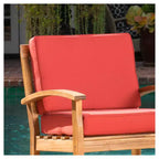 Peyton 4pk Acacia Wood Patio Club Chairs w/ Cushions - Red - Christopher Knight Home