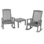 Lehigh 2pk Rocking Chairs with 1 Adirondack Side Table Coastal Teak Gray- Highwood: Outdoor Patio Furniture Set