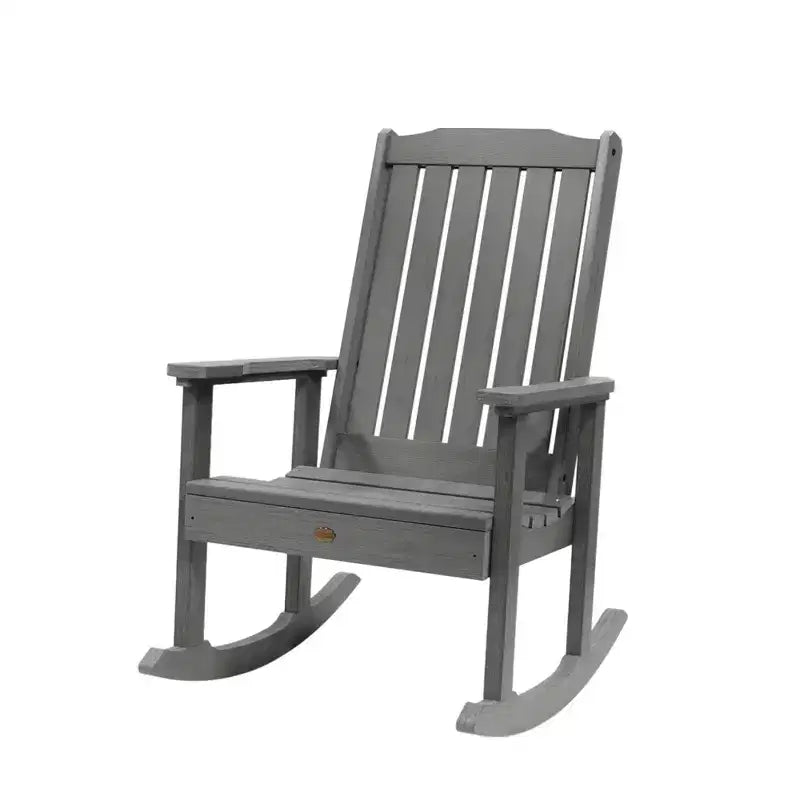 Lehigh 2pk Rocking Chairs with 1 Adirondack Side Table Coastal Teak Gray- Highwood: Outdoor Patio Furniture Set