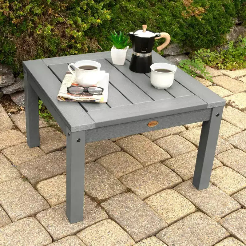 Lehigh 2pk Rocking Chairs with 1 Adirondack Side Table Coastal Teak Gray- Highwood: Outdoor Patio Furniture Set