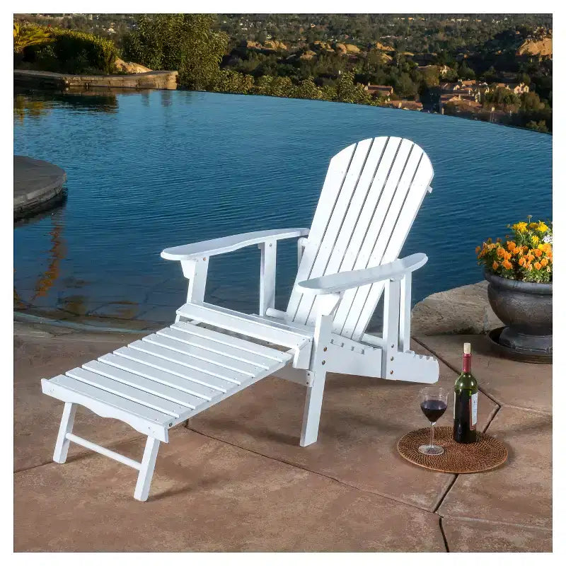 Hayle Reclining Wood Adirondack Chair with Footrest - White - Christopher Knight Home: Outdoor Patio Seating, Weather-Resistant