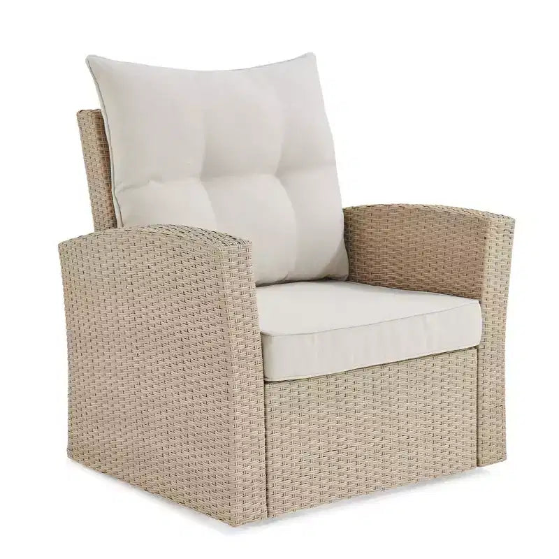 Poltrona da Esterno Canaan in Vimini per Tutte le Stagioni con Cuscini Marrone - Alaterre Furniture: Poltrona da Esterno, Resistente alle Intemperie