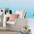 Poltrona da Esterno Canaan in Vimini per Tutte le Stagioni con Cuscini Marrone - Alaterre Furniture: Poltrona da Esterno, Resistente alle Intemperie