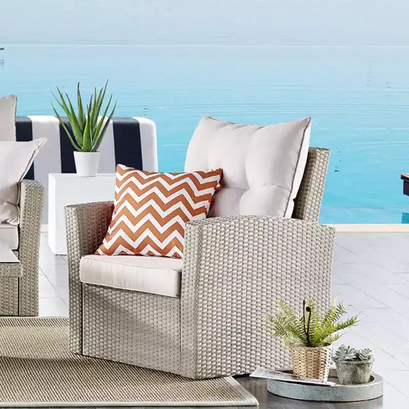 Poltrona da Esterno Canaan in Vimini per Tutte le Stagioni con Cuscini Marrone - Alaterre Furniture: Poltrona da Esterno, Resistente alle Intemperie