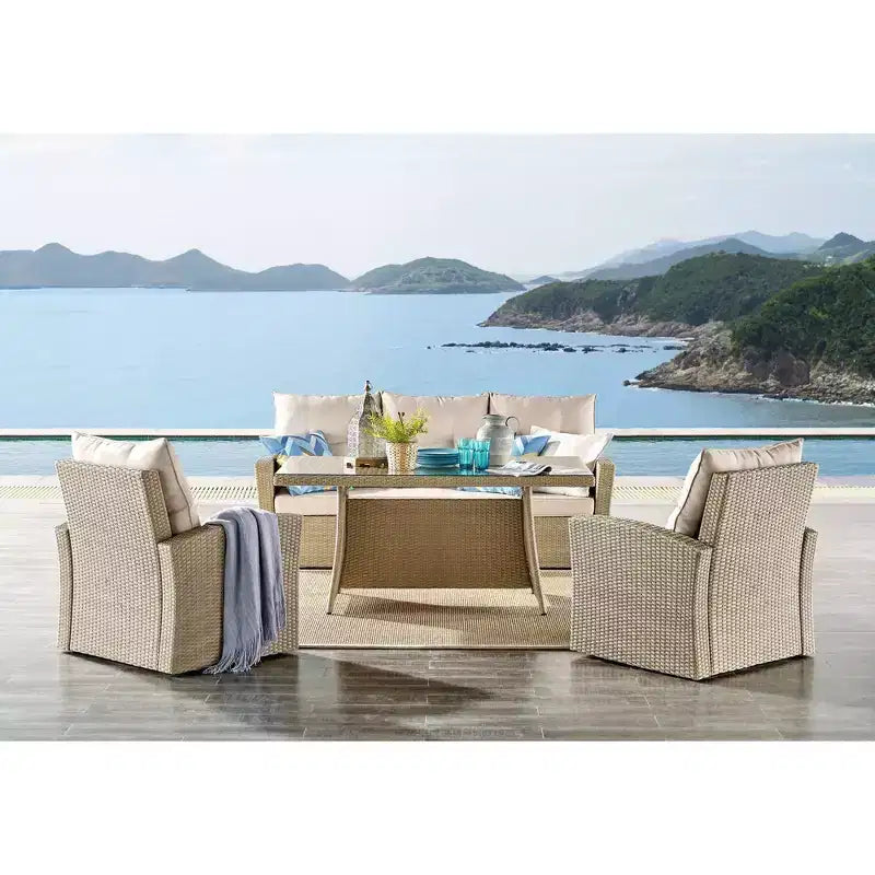 Poltrona da Esterno Canaan in Vimini per Tutte le Stagioni con Cuscini Marrone - Alaterre Furniture: Poltrona da Esterno, Resistente alle Intemperie