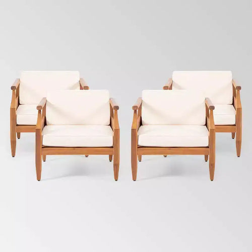 Aston 4pk Acacia Wood Mid-Century Modern Club Chair: Weather-Resistant Patio Seating - Christopher Knight Home