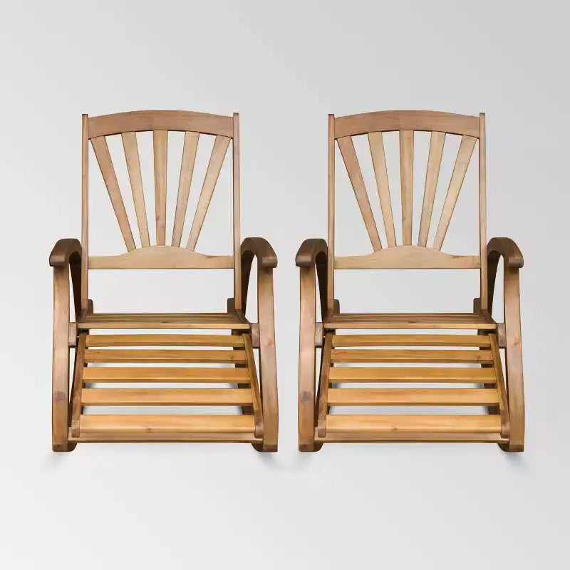 Sunview 2pk Acacia Wood Recliner Rocking Chairs - Teak - Christopher Knight Home: Weather-Resistant Patio Accent Furniture