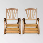 Sunview 2pk Acacia Wood Recliner Rocking Chairs - Teak - Christopher Knight Home: Weather-Resistant Patio Accent Furniture