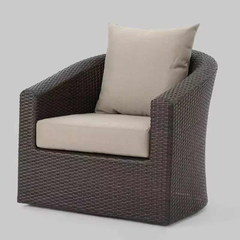 Darius Wicker Swivel Club Chair: Christopher Knight Home, Cushioned, Weather-Resistant Patio Furniture