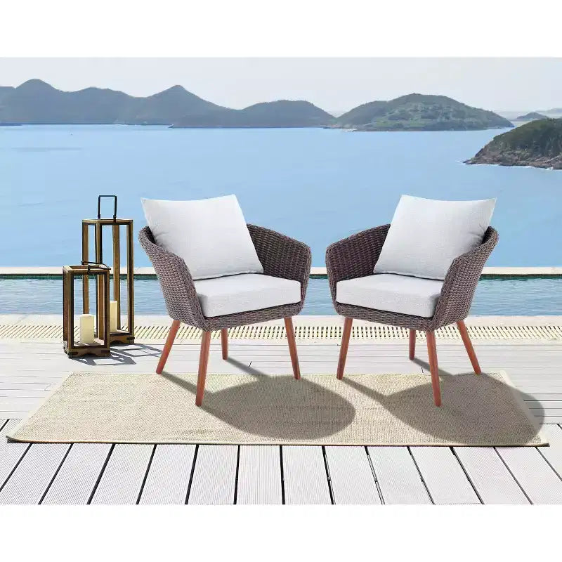 2pk All-Weather Wicker Athens Outdoor Chairs with Cushions Brown - Alaterre Furniture: Sturdy Patio Seating