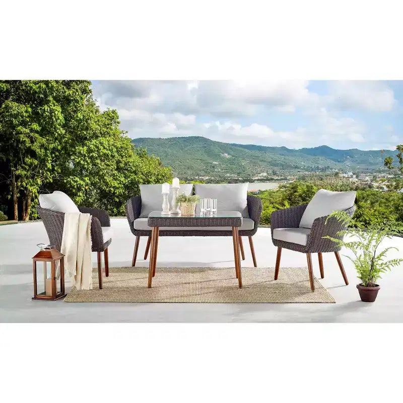 2pk All-Weather Wicker Athens Outdoor Chairs with Cushions Brown - Alaterre Furniture: Sturdy Patio Seating