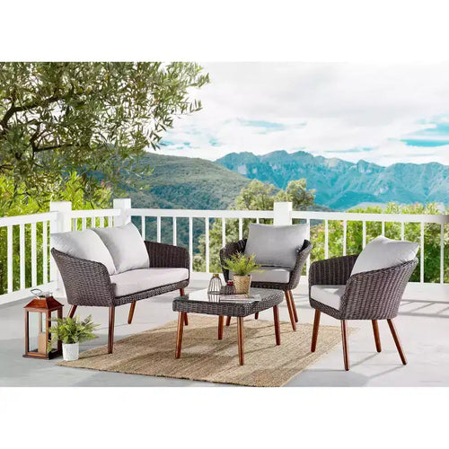 Set da 2 sedie da esterno Athens in vimini per tutte le stagioni con cuscini marroni - Alaterre Furniture: Robuste sedute da patio
