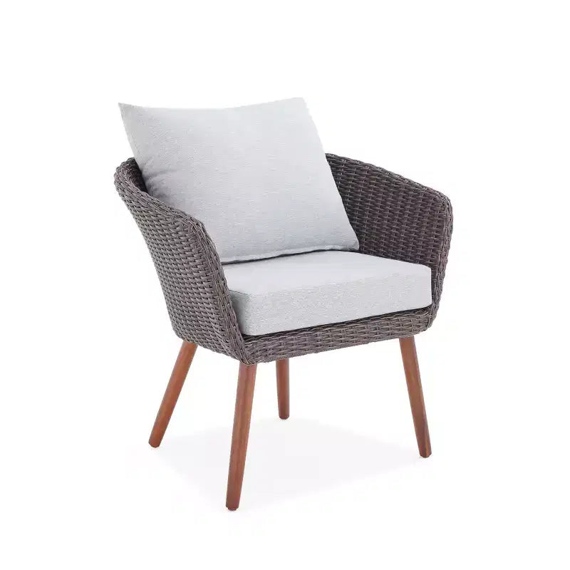 2pk All-Weather Wicker Athens Outdoor Chairs with Cushions Brown - Alaterre Furniture: Sturdy Patio Seating