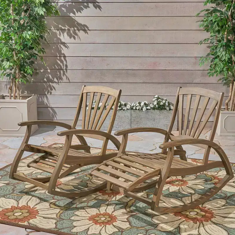 Sunview, 2 poltrone a dondolo in legno di acacia: Sedie da patio, resistenti alle intemperie - Christopher Knight Home
