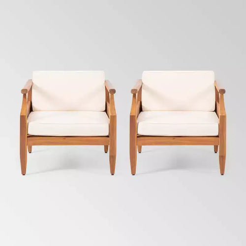 Aston 2pk Acacia Wood Mid-Century Modern Club Chairs: Weather-Resistant Patio Seating - Christopher Knight Home
