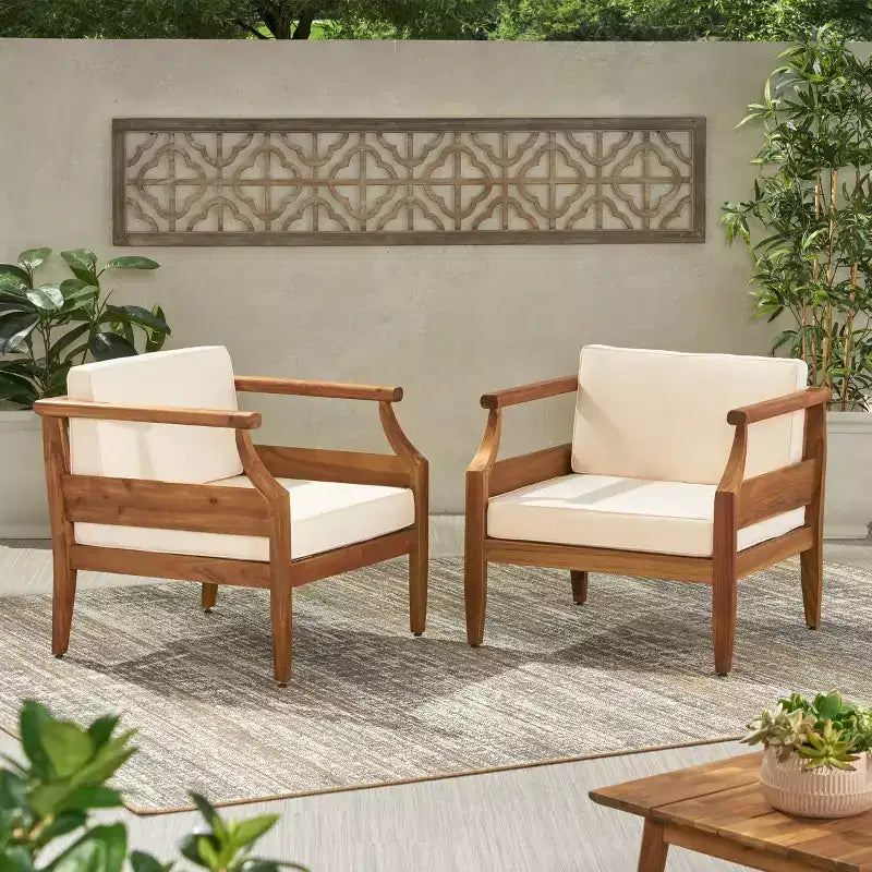 Poltrone Aston in legno d'acacia (2 pezzi) stile Mid-Century Modern: sedute da patio resistenti alle intemperie - Christopher Knight Home