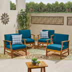 Perla 4pk Acacia Wood Club Chairs - Teak/Blue - Christopher Knight Home