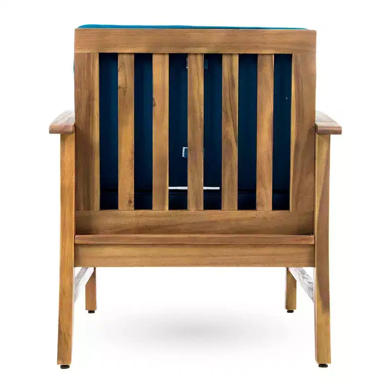 Perla 4pk Acacia Wood Club Chairs - Teak/Blue - Christopher Knight Home