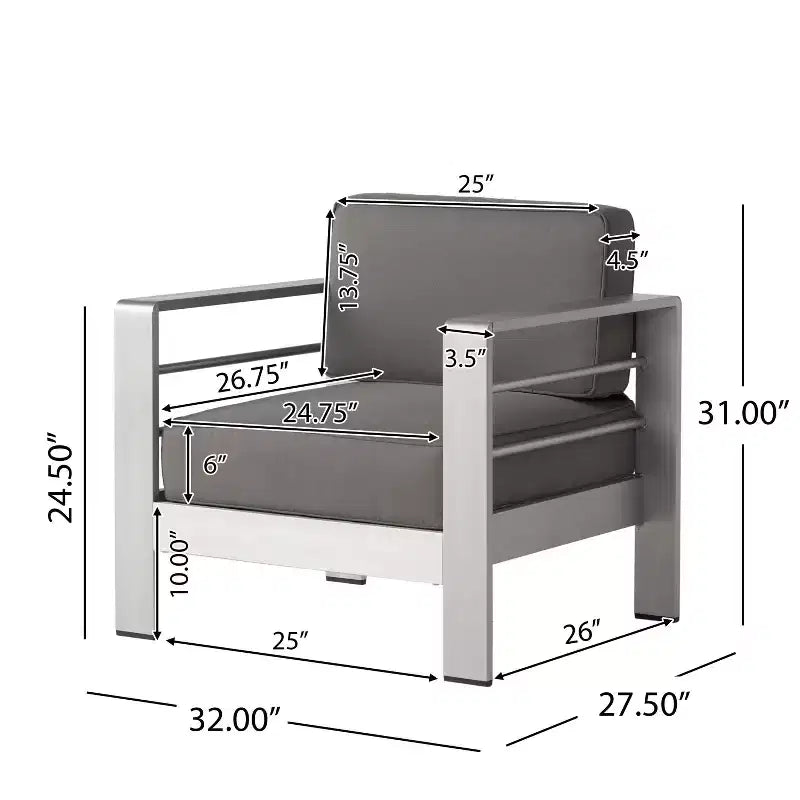 Cape Coral 2pk Aluminum Patio Club Chair - Gray - Christopher Knight Home: Weather-Resistant, Modern Design