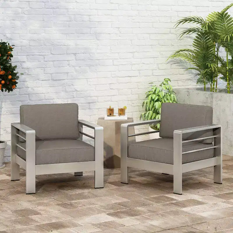 Cape Coral 2pk Aluminum Patio Club Chair - Gray - Christopher Knight Home: Weather-Resistant, Modern Design