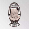 Pitner Wicker Swivel Egg Chair - Dark Brown/Beige - Christopher Knight Home: Weather-Resistant Polyester Cushion, Iron Frame
