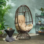 Pitner Wicker Swivel Egg Chair - Dark Brown/Beige - Christopher Knight Home: Weather-Resistant Polyester Cushion, Iron Frame