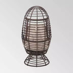 Pitner Wicker Swivel Egg Chair - Dark Brown/Beige - Christopher Knight Home: Weather-Resistant Polyester Cushion, Iron Frame