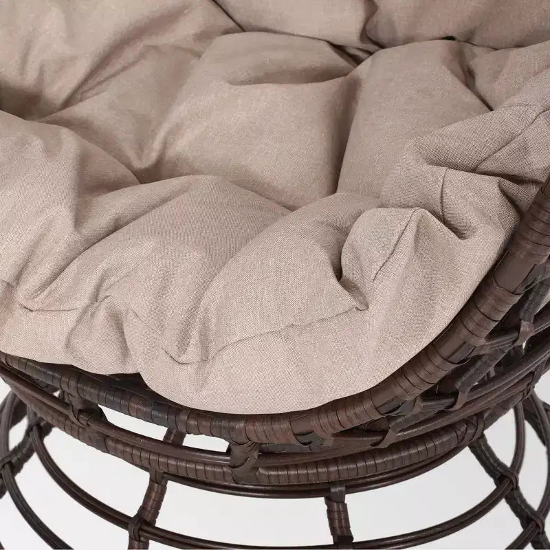 Pitner Wicker Swivel Egg Chair - Dark Brown/Beige - Christopher Knight Home: Weather-Resistant Polyester Cushion, Iron Frame