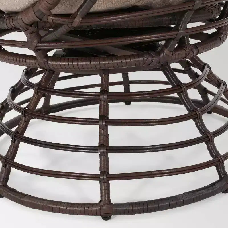 Pitner Wicker Swivel Egg Chair - Dark Brown/Beige - Christopher Knight Home: Weather-Resistant Polyester Cushion, Iron Frame