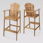 Malibu 2pk Acacia Wood Adirondack Barstools: Weather-Resistant, High Back - Christopher Knight Home