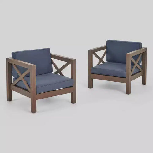 Brava 2pk Acacia Wood Club Chairs - Gray/Dark Gray - Christopher Knight Home: Water-Resistant Patio Furniture