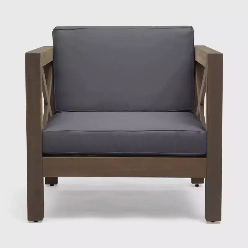 Brava 2pk Acacia Wood Club Chairs - Gray/Dark Gray - Christopher Knight Home: Water-Resistant Patio Furniture