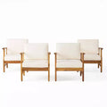 Perla 4pk Acacia Wood Club Chairs - Teak/Cream - Christopher Knight Home