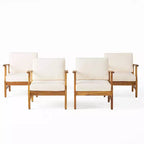 Perla 4pk Acacia Wood Club Chairs - Teak/Cream - Christopher Knight Home